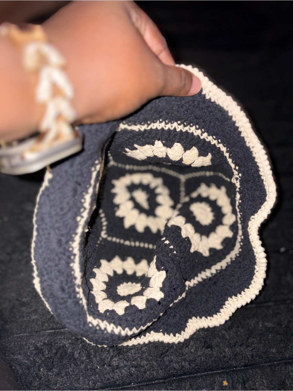 Black and Cream Crochet Beanie Hat for Kids - Cozy Knit Cap - Picture 3 of 3